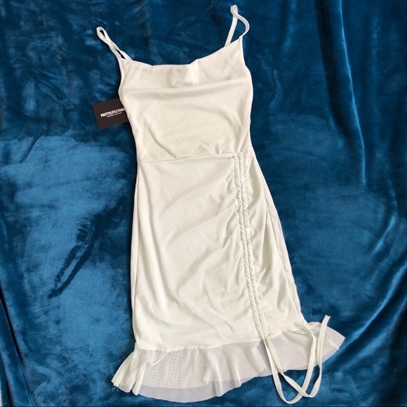 PYT Sage Green Mesh Ruched Bodycon Dress Sz 2 NWT - Picture 2 of 9